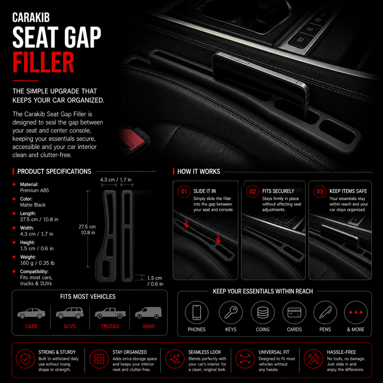 Car Seat Gap Filler – Stop Items Falling